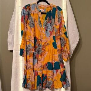 Colorful Leaf Print Long Sleeve Dress